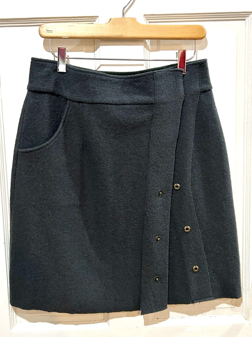 Anthropologie Sparrow Military Style Snap Mini Skirt 100% Merino Wool Size M